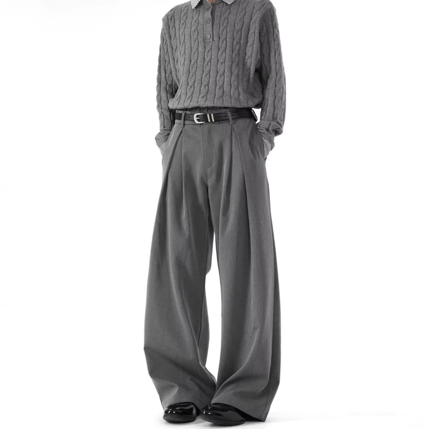 American three-dimensional A-line silhouette pleated trousers for men 2026 summer cleanfit loose drape floor-length trousers