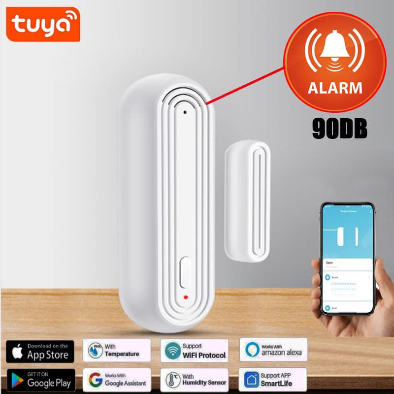Local Alarm Tuya WiFi Door Sensor Local Alarm Window Door Detector Tuya Door Sensor Alexa Voice Control