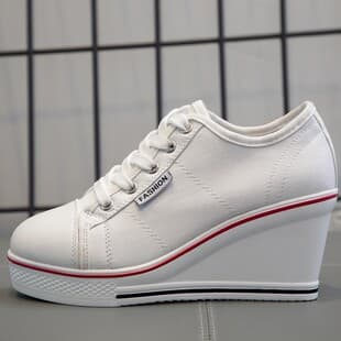 2026 New Casual Wedge Canvas Shoes for Women, Platform Sole Thick Sole Low-Top Flats Lace-Up, 8cm Height Increase Flats