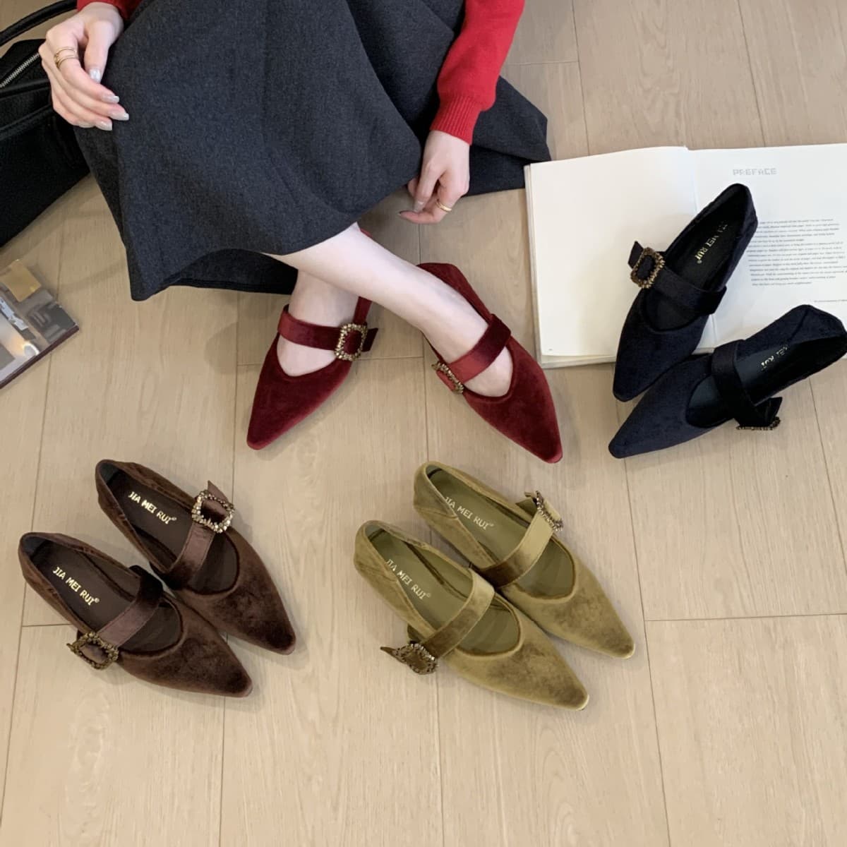2026 Spring Summer New Style Minimalist Low Heel Pointed Toe Shallow Mouth Comfort Mary Jane Women Shoes One-Strap Elegant Single Shoes Women