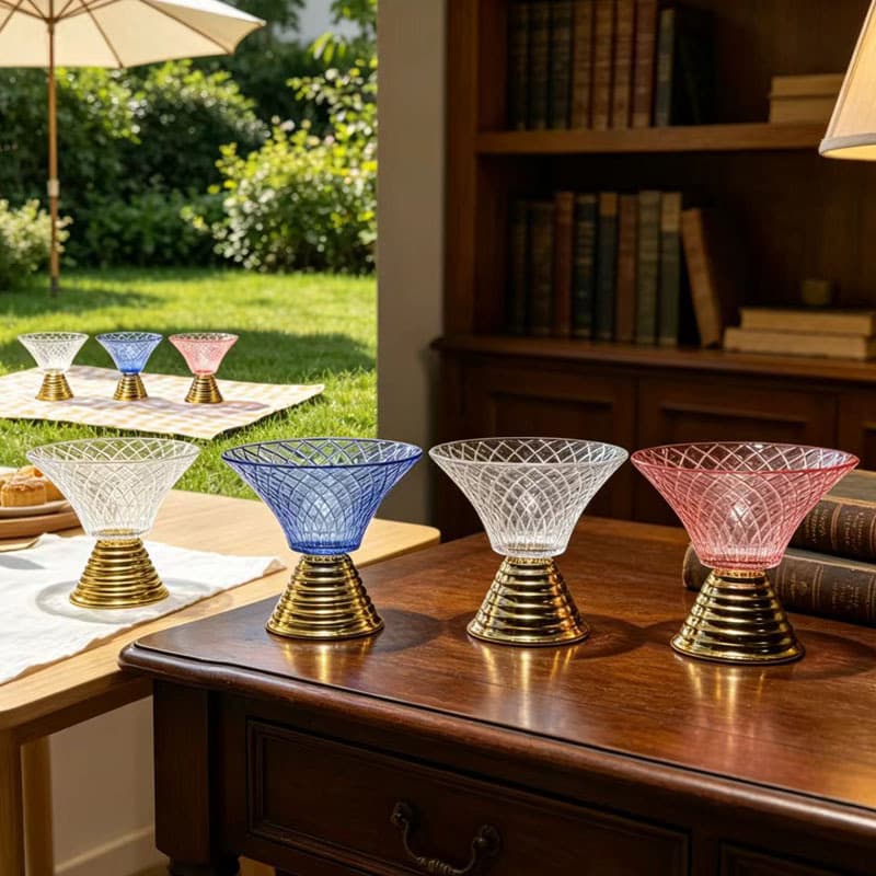 Tall Relief Glass Dessert Bowl, Creative Ice Cream Fruit Bowl, Japanese-Style Trendy Plating Bowl, Dessert Plate Bowl
