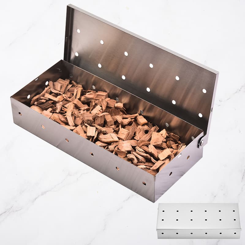 Cross-border stainless steel smoking box, outdoor BBQ tools, wood chip meat smoker, charcoal box, BBQ fruitwood box