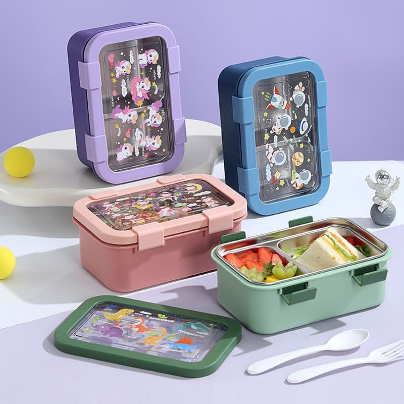Microwave Lunch Box with Compartments, Bento Box for Office Workers, Heat-Resistant, Lightweight, Stainless Steel Insulated Food Container for Students