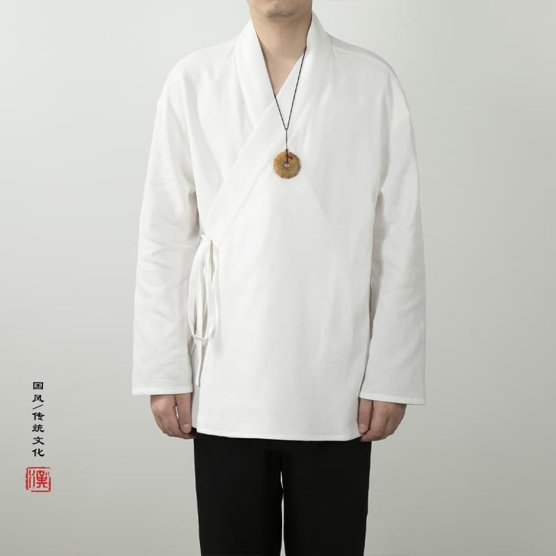 2024 Autumn/Winter New Chinese Style Men's Hanfu (traditional Chinese clothing) with diagonal placket and drawstring closure, available now.