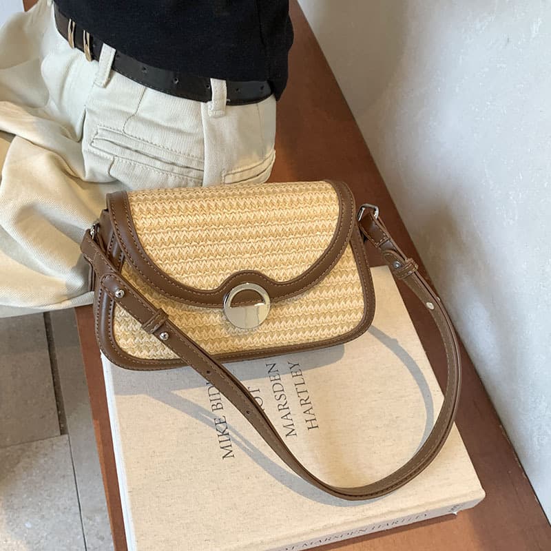 2026 Summer Underarm Bag Fashion Color-Block One-Shoulder Crossbody Bag Straw Woven One-Shoulder Bag Niche Crossbody Bag for Women Summer