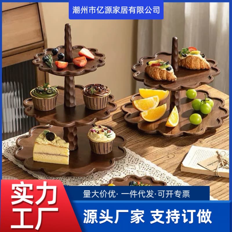 Cross-border retro-style wood products, dessert coffee cake plate, solid wood tray with lace edge, fruit plate, sample-based production