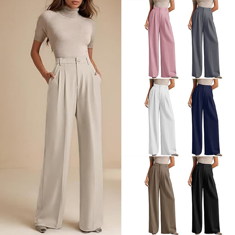Cross-border Draped Commute Solid Color Slimming High-Waist Wide-Leg Pants Amazon Women's Business Style Suit Trousers