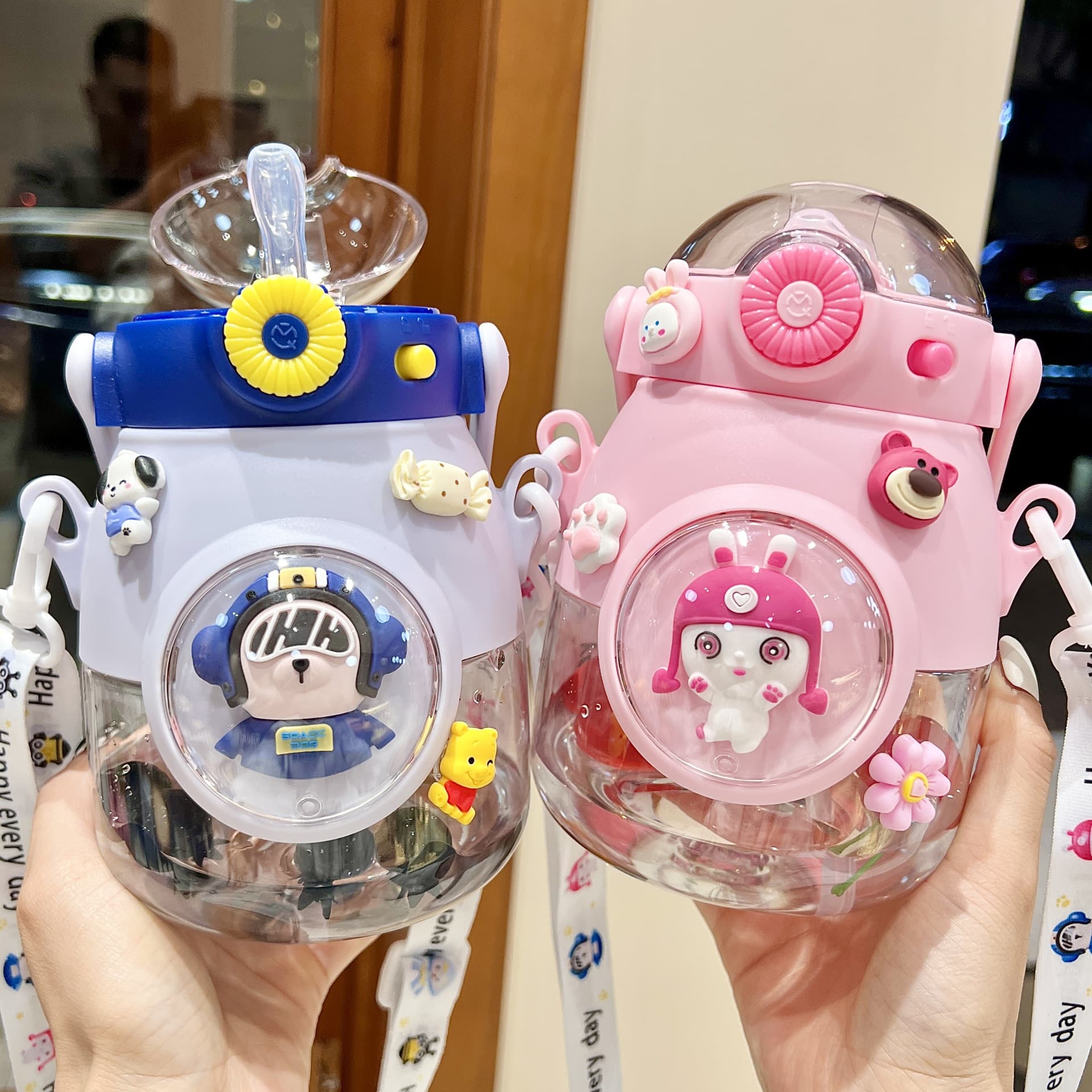 Kids Water Bottle for School, Cute Summer Kindergarten Plastic Straw Cup, Large Belly Cup for Girls, Elementary School Students