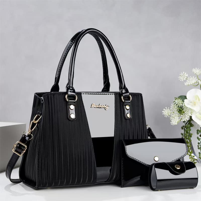 Three-Piece Set Mother-Child Bag Patent Leather Versatile Handbag Daily Shoulder Bag Casual Fashion Crossbody Bag Cross-Border Bags