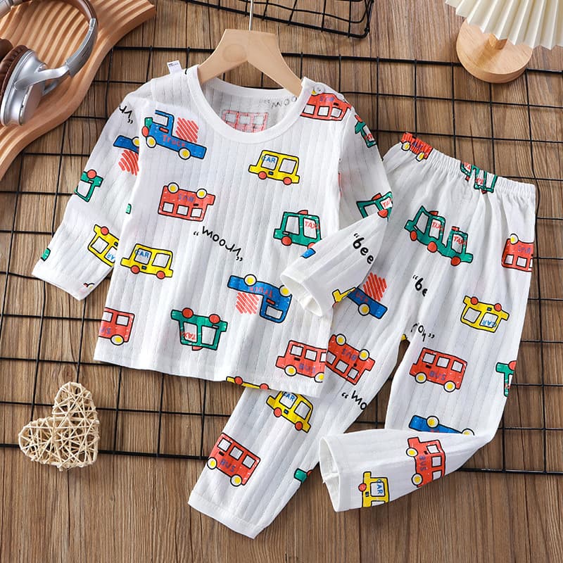 Children's Homewear Summer Thin Long-Sleeve Set Cotton Kids Pajamas Air Conditioning Wear for Boys and Girls
