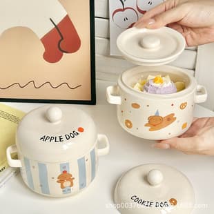 Ceramic Stewing Pot with Lid, Double Lid for Water-Bath Steaming, Special Stew Pot for Soup, Bird's Nest, Steamed Egg Bowl, Soup Stewing Pot