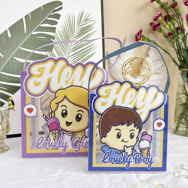 Children's Day Baby Full Moon Gift Bag, Kindergarten Birthday Gift Cartoon Transparent Handheld Packaging Box