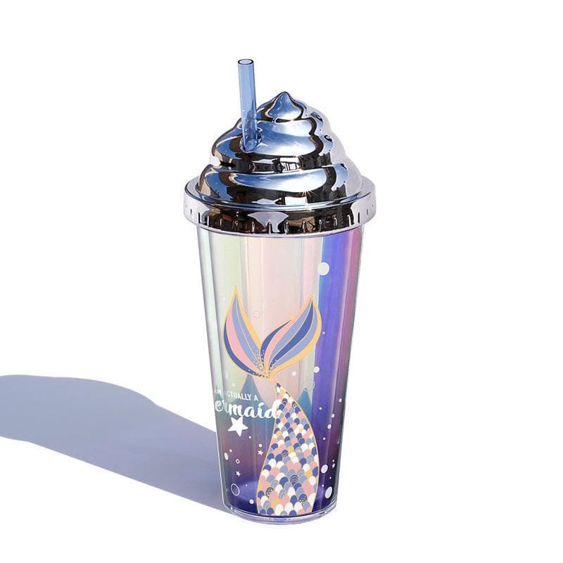 Factory Direct Double-Layer Plastic Straw Cup Ins Casual Cup for Girls Students Milk Tea Cup Amazon's Choice