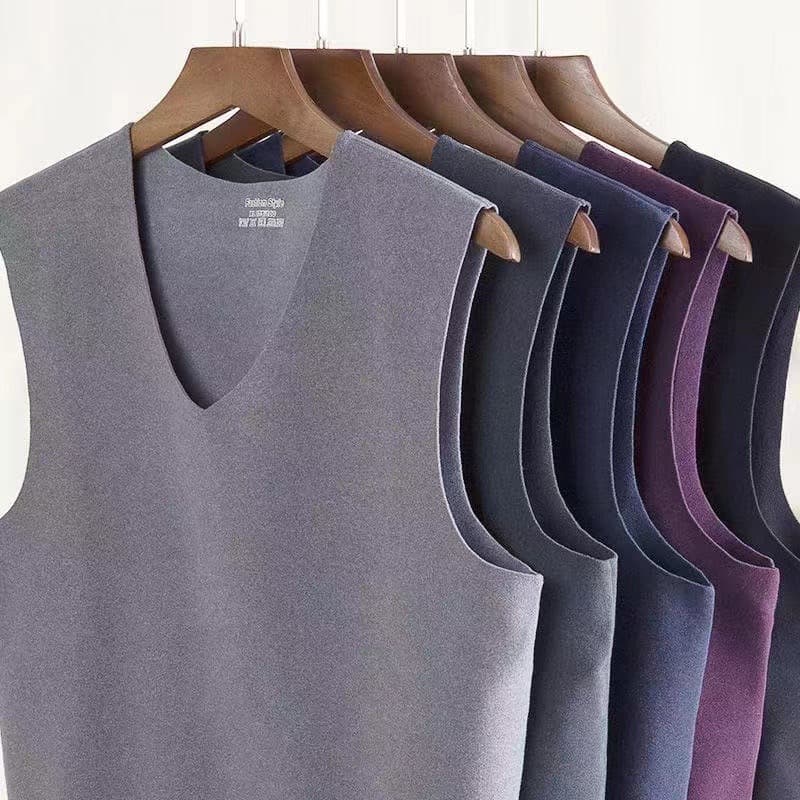 Men's Seamless Thermal Vest Men's Fleece-Lined Thickened Slim Base Layer Elastic Thermal Autumn Winter Underwear Vest Top