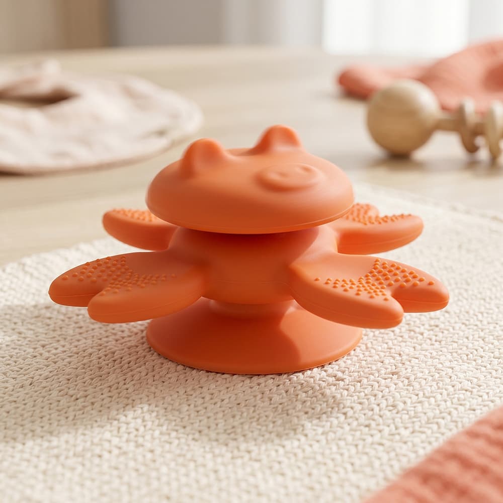 Factory spot wholesale rotating children's teether silicone material children's chewing tabletop suction cup rotating teether