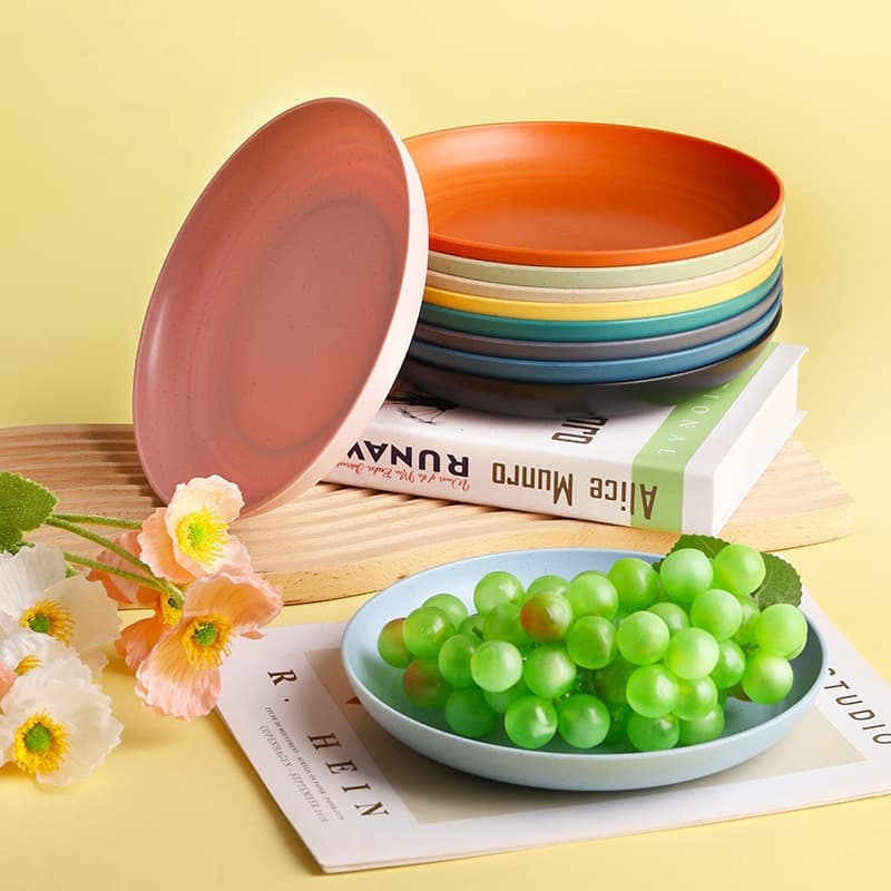 Cross-border TEMU Wheat Straw Round Plate Dinner Plate Household Fruit Plate Kitchen Prep Plate Western Steak Salad Plate