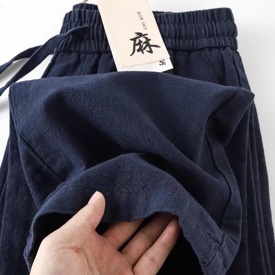 Summer Thin Chinese Style Cotton Linen Men's Pants Loose Straight Casual Trousers Breathable Beach Long Pants