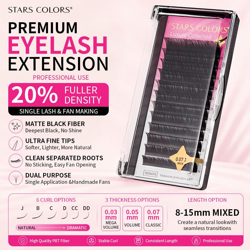 Star Face 8-15mm Mixed Size 12 Rows Large Capacity False Eyelashes Natural Thick Grafting Eyelashes J/B/C/CC/D/DD