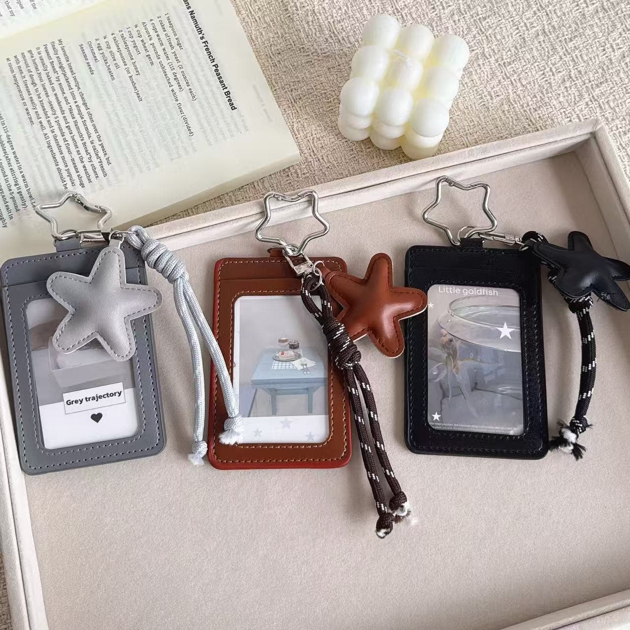 Korean version of girl star lanyard card holder star chasing three-inch small card display card holder student leather campus card bag