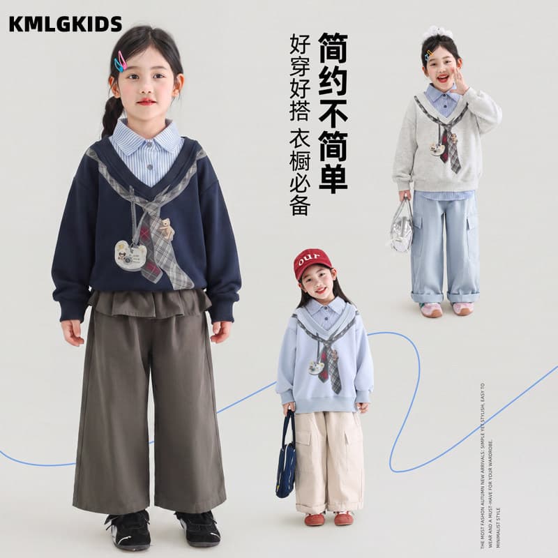 Campus Style Faux Two-Piece Sweatshirt Girls' Spring/Autumn Patchwork Plaid Tie Decoration Top Simple Yet Stylish
