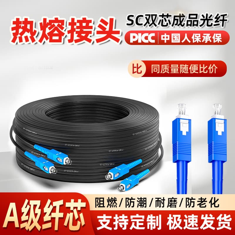 Fiber Optic Cable Indoor Outdoor Drop Cable 2-Core Fiber Patch Cord Tensile Two-Core Communication Cable Optical Fiber Pigtail S