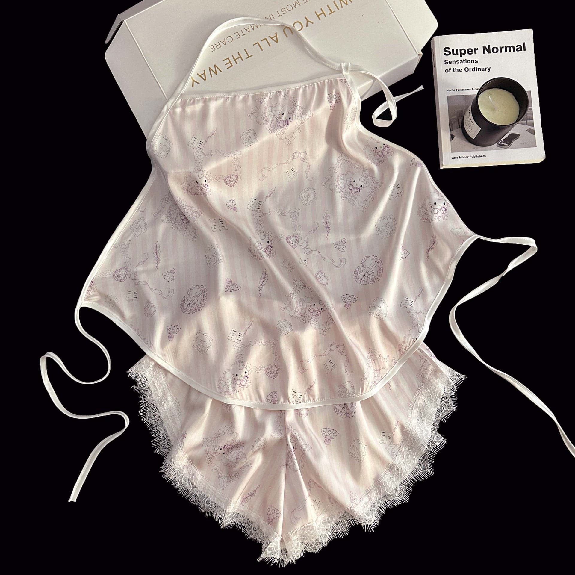 Foreign trade cross-border Internet celebrity live broadcast sexy ice silk cartoon bellyband lace shorts pajamas women's summer home wear set