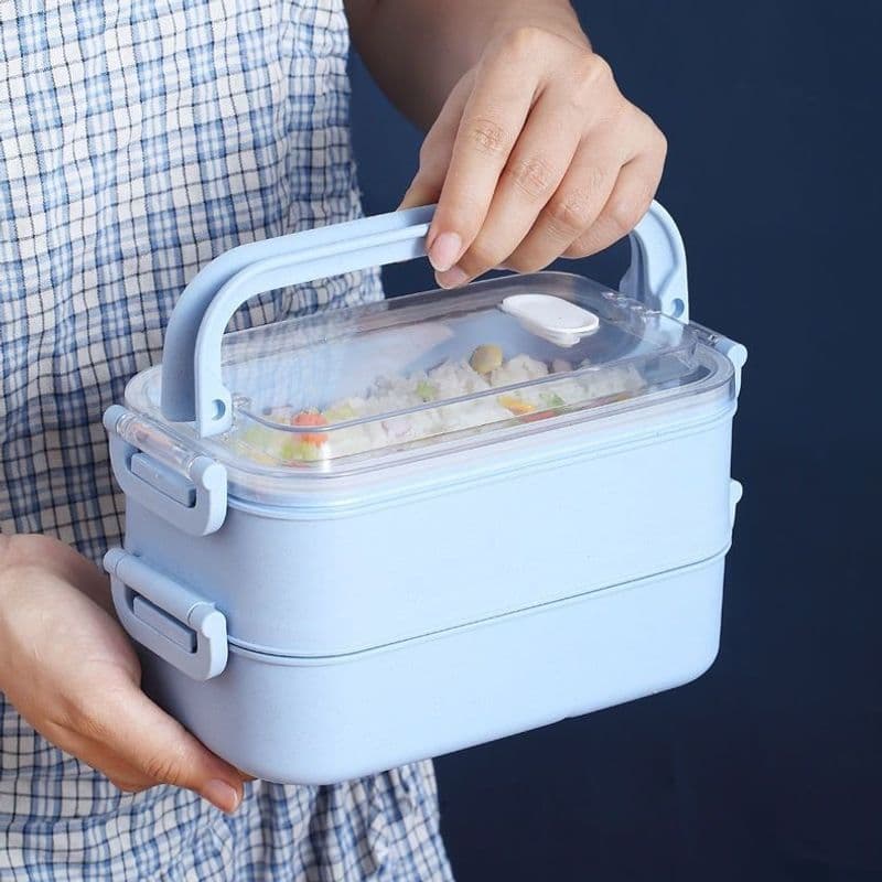 Japanese Double-Layer Bento Box for Office Workers and Students, Microwave-Safe, Divided Lunch Box Set with Carry Bag