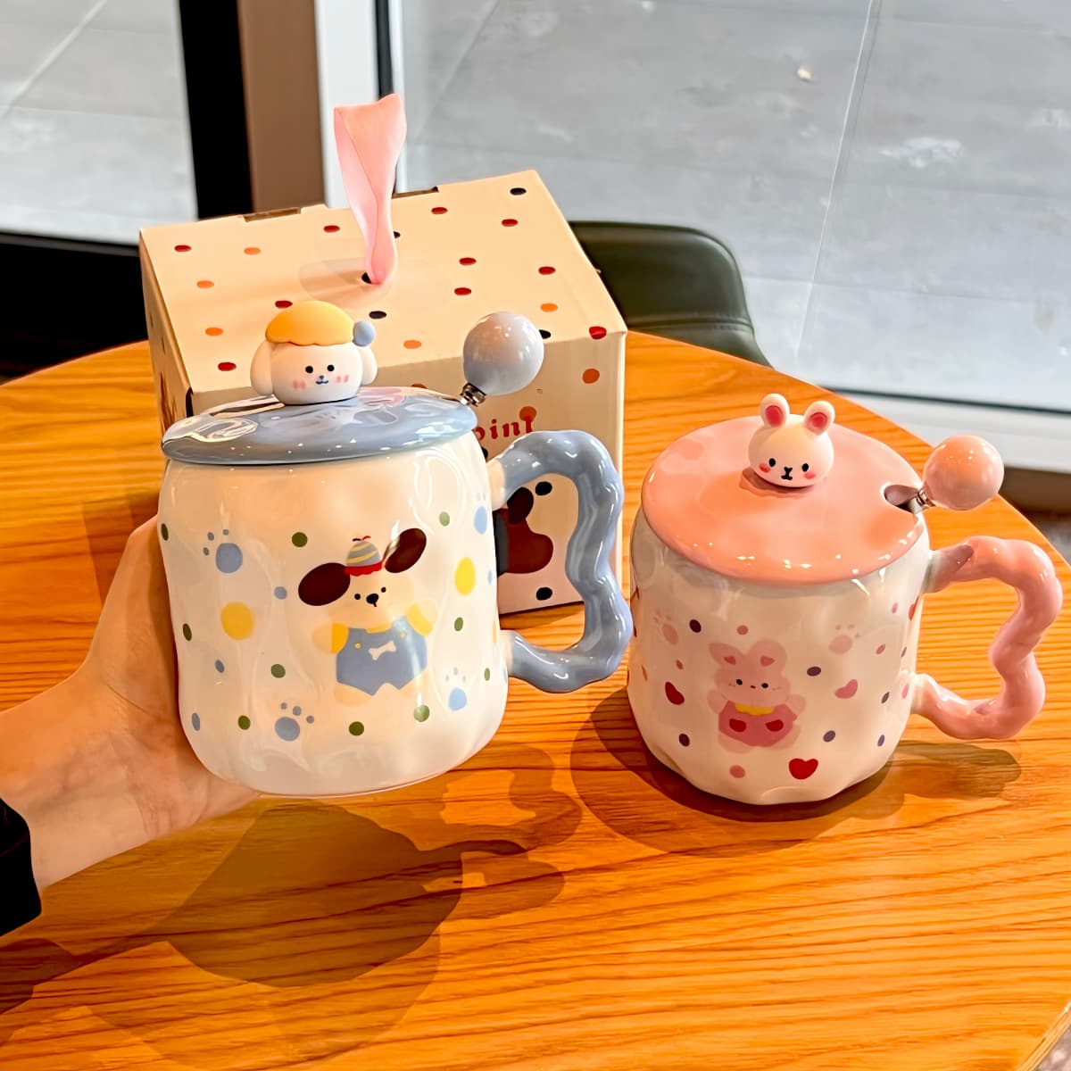 Ins Cute Puppy Mug High-Looking Ceramic Couple Water Cup Send Girls Birthday Gift Accompanying Gift Box