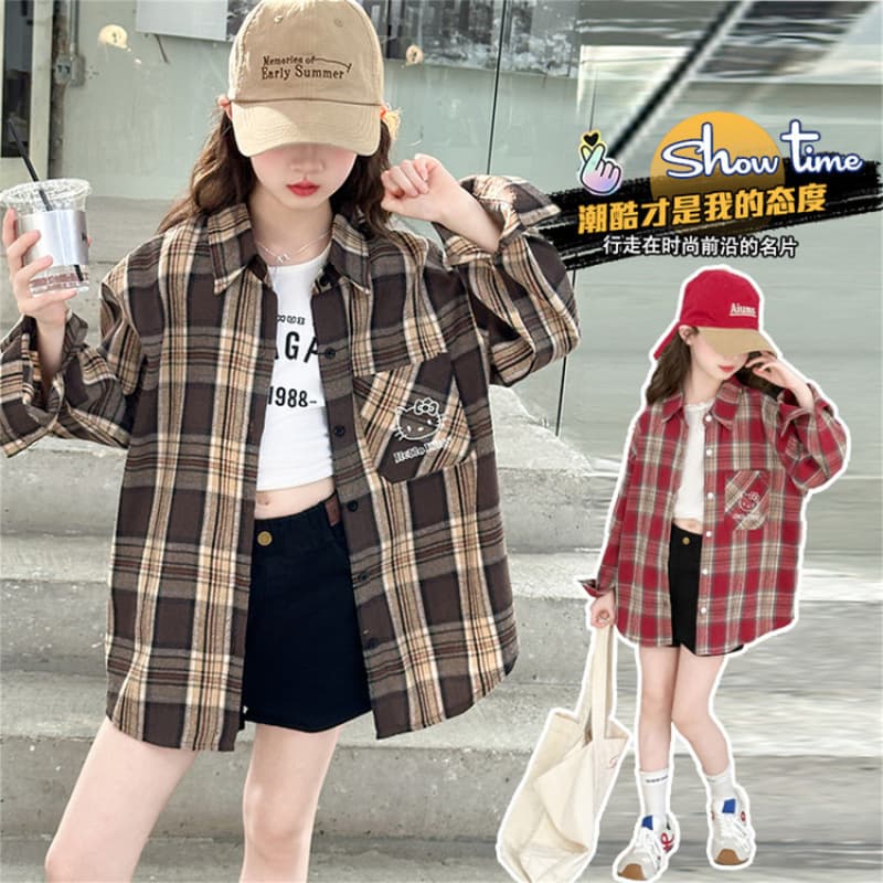 Girls Long Sleeve Shirt Spring Autumn 2025 New Fashionable Children Top Spring Outfit Girls Big Kids Plaid Shirt Jacket