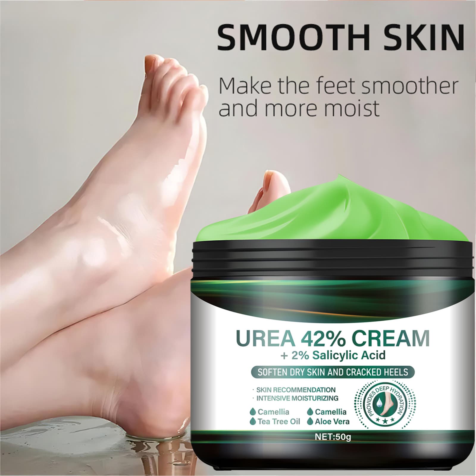 Foot Moisturizer Tea Tree for Dry Cracked Feet Cream Silky Texture High Moisture Retention Non-Greasy for Dry