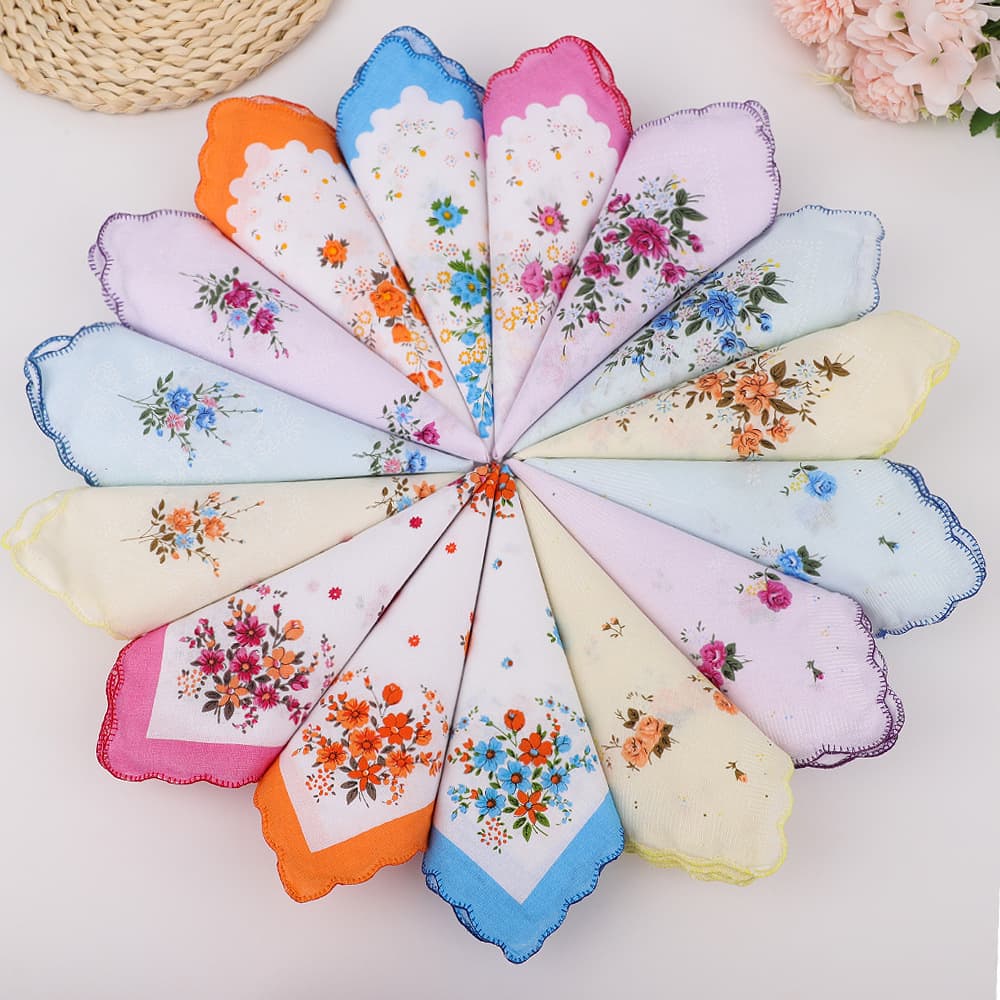 30cm Women's Handkerchief, 100% Cotton, Small Handkerchief, Amazon Cross-border, Pure Cotton, Nostalgic Classic Old Style Sweat Wipe, Women's Square Handkerchief