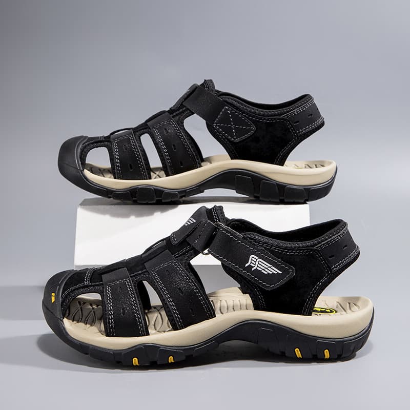 Summer Genuine Leather Fashion Casual Sandals, Outdoor Beach Sandals, Large Size Cross-Border Hiking Sandals, Men's Shoes, Water Sandals