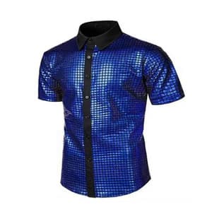2025 Men's Dress Shirt Sequin Button Down Shirt 70s Disco Party Cosplay Costume Xuanzi