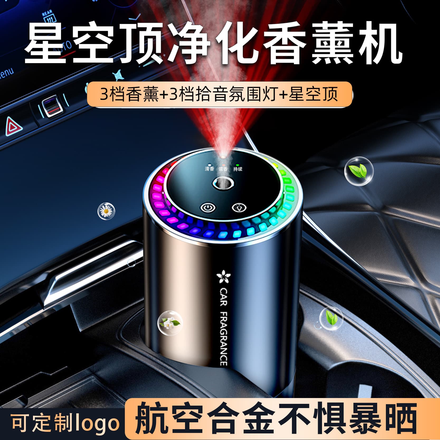 Car Aroma Diffuser Automatic Spray Start-Stop with Car Stock Aluminum Alloy Seven-Color Ambient Light Starry Sky Ceiling Car Aroma