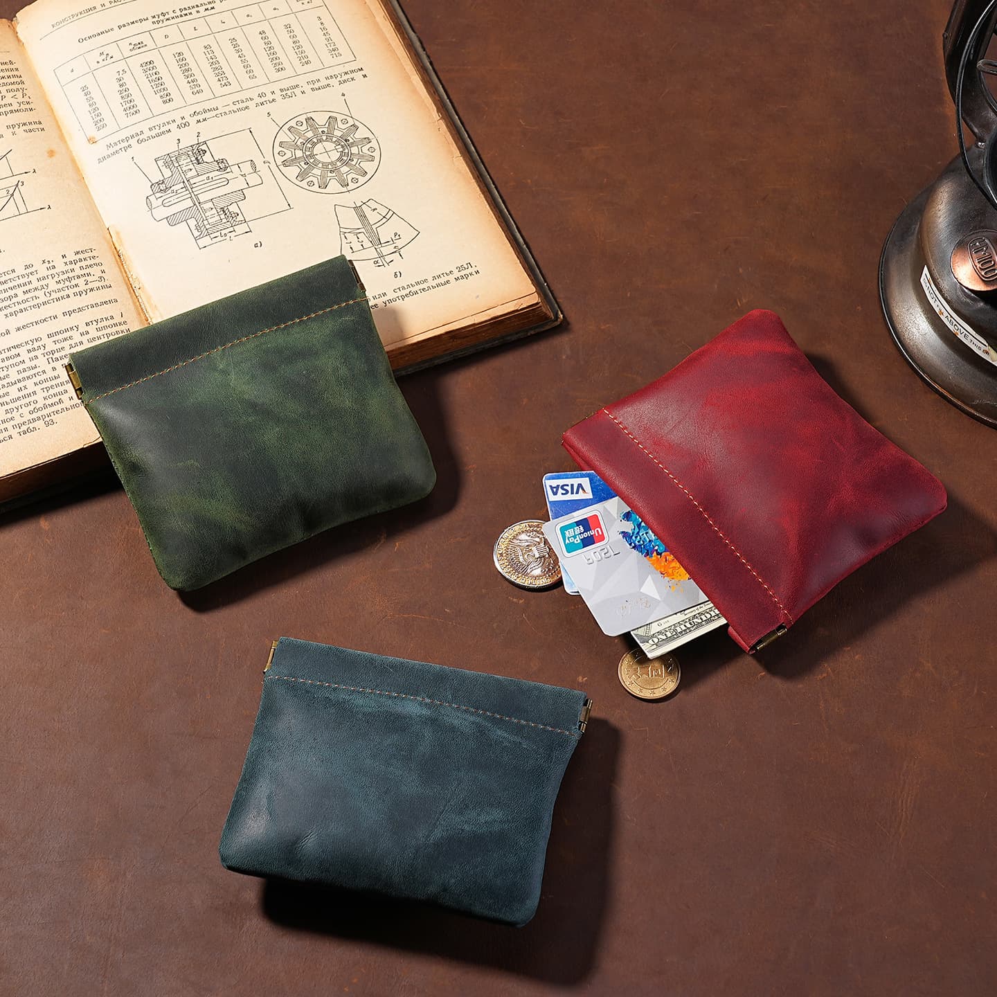 Shrapnel Opening and Closing Crazy Horse Leather Small Wallet Soft Leather Ultra-Light Genuine Leather Mini Coin Purse Women's Lipstick Card Cosmetics Bag