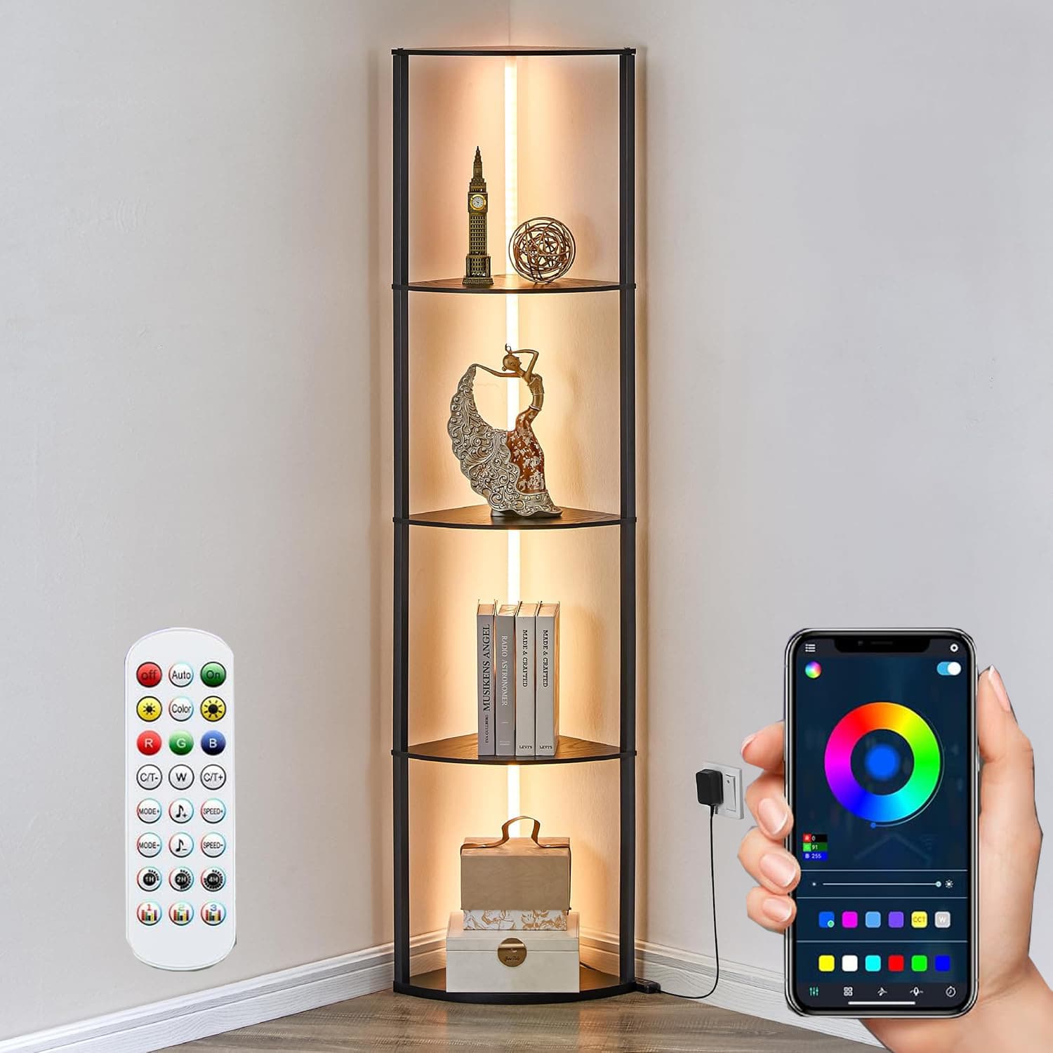 Corner frame floor lamp with remote control RGB floor lamp storage rack floor lamp with shelf stepless dimming vertical lamp