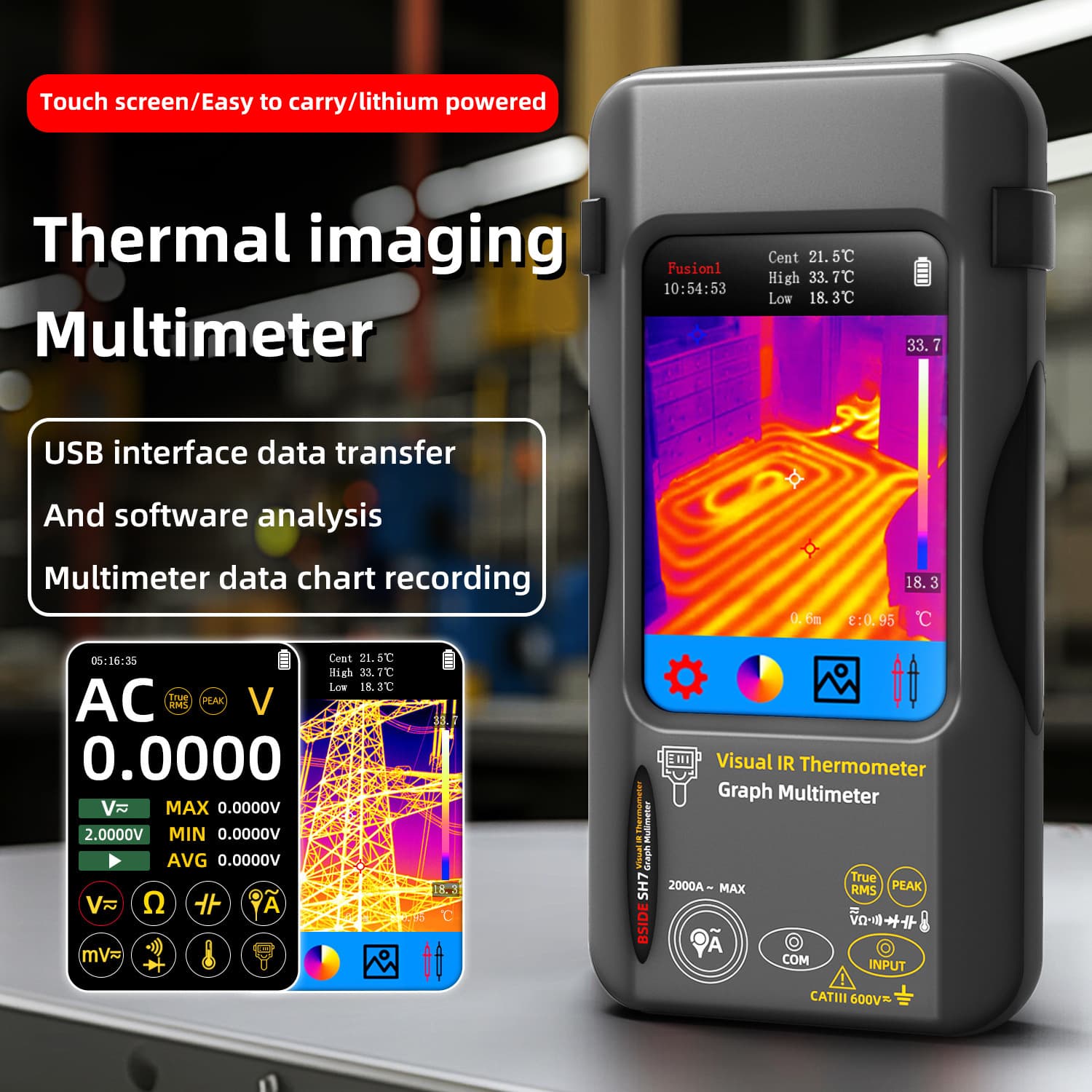 BSIDE SH7 Thermal Imaging Multimeter Handheld Touchscreen High-Precision Thermometer for Electrical, Home Improvement, and Underfloor Heating Inspection