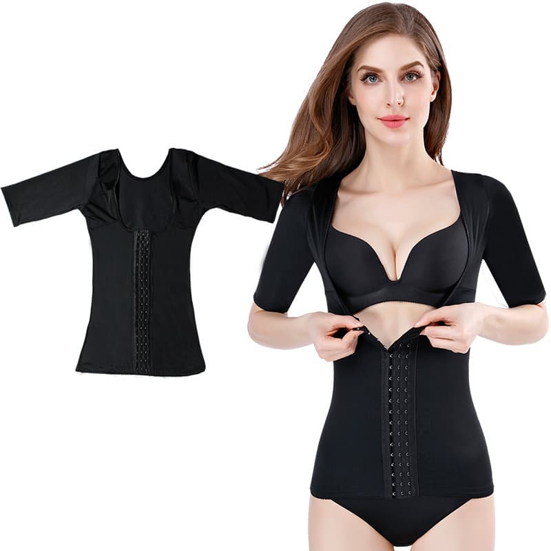 [Dropshipping Available] Short-sleeved shaping top, three-row buttons, adjustable, thin, non-rolling, wire-free, flattering back and tummy control.