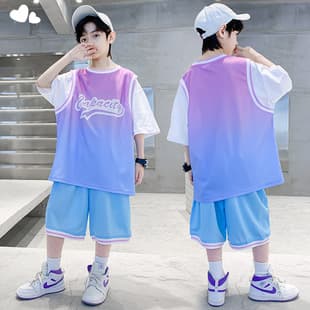 Boys Summer Outfit Set Jersey Handsome Athletic Trendy Sleeveless Tank Top Quick-Dry Summer Kids Basketball Uniform for Older Boys