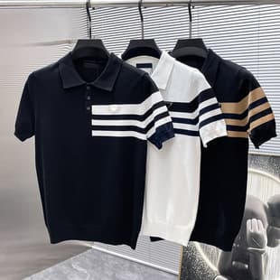 Light Luxury Quality Thin Short Sleeve Sweater Men Spring Summer Turn Down Collar Knit T Shirt Men's Niche Stylish Outfit