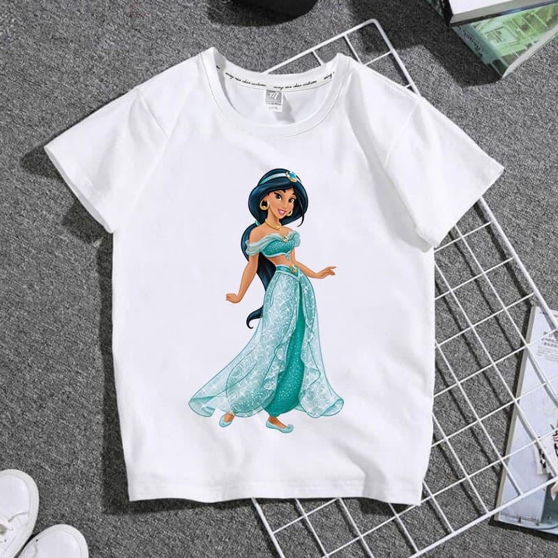 TT094 Summer New Cross-Border Kids Clothing Aladdin Jasmine Princess Boys Girls T-Shirt Printed Pullover Short Sleeve