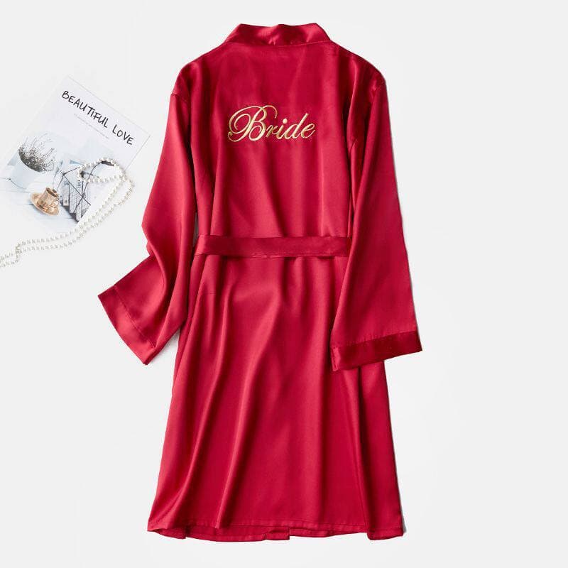Bride and Bridesmaid Morning Robe for Wedding, Bridal Shower, and Girls' Party - Nine-Tenths Sleeve Embroidered Sleepwear, Sexy Robe and Slip Dress for Women Spring/Summer