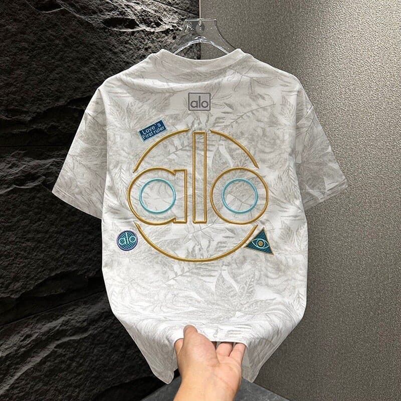 Summer New Short Sleeve Men's Colorful Letter Heavy Embroidery T-Shirt Trendy Tie-Dye Ins Versatile Men's Half Sleeve Black
