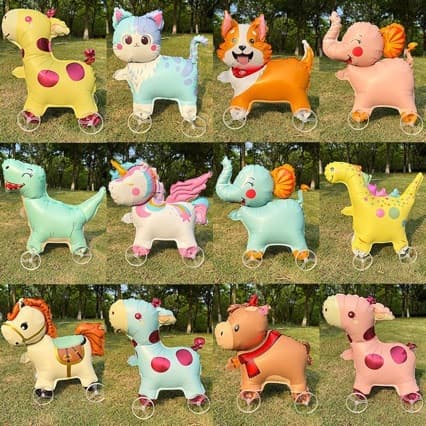 Mini cute pet with wheels walking aluminum film balloon shop event decoration props children's park walking toys wholesale