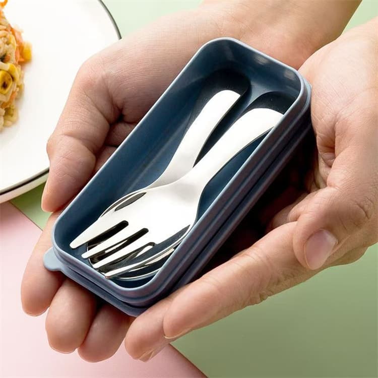 Short handle fork spoon for eating dessert round spoon mini tableware set box spoon 410 stainless steel children's tableware portable