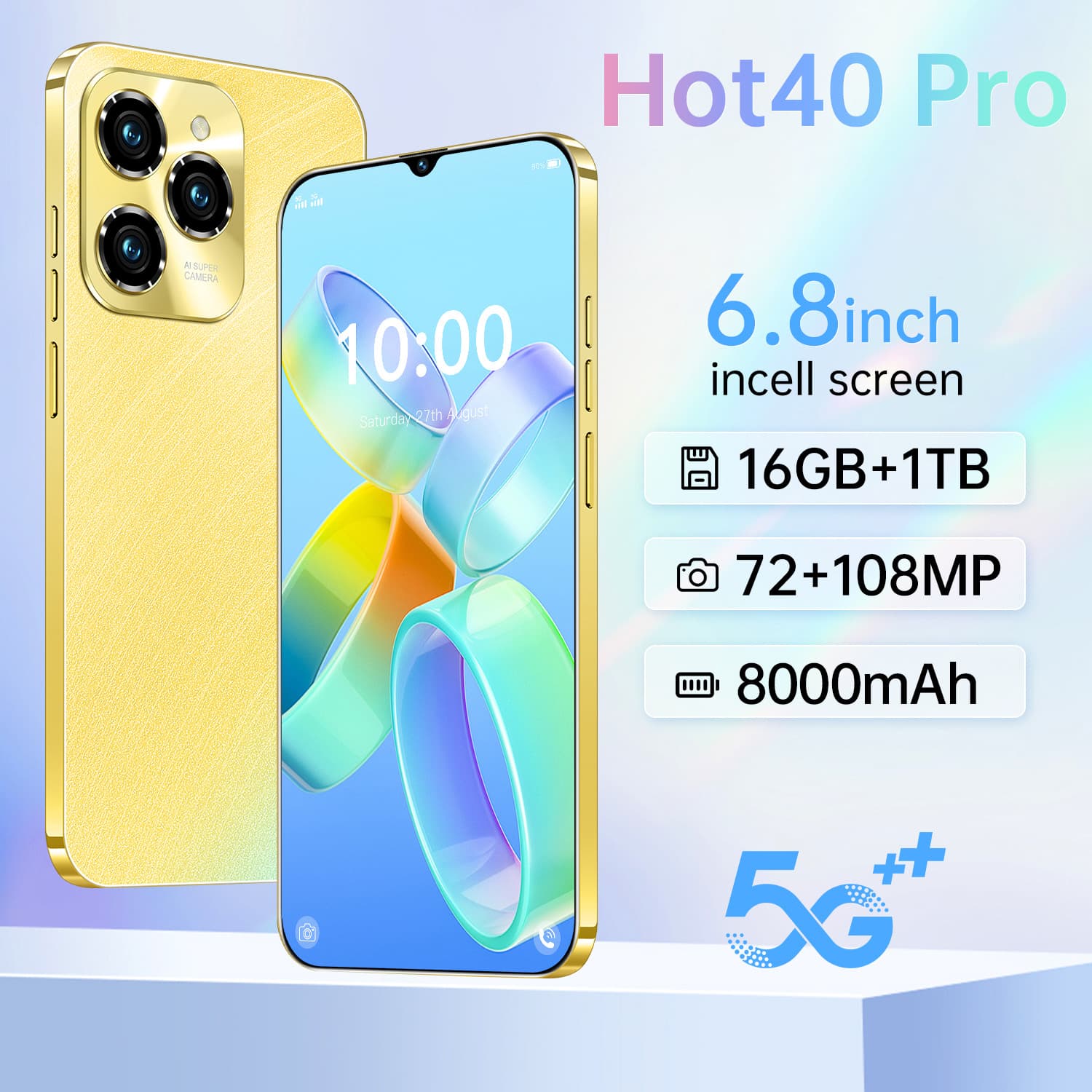 New Export Model Hot40 Pro 2+16GB Cross-Border Smartphone 6.8-inch In-Cell Screen Source Factory