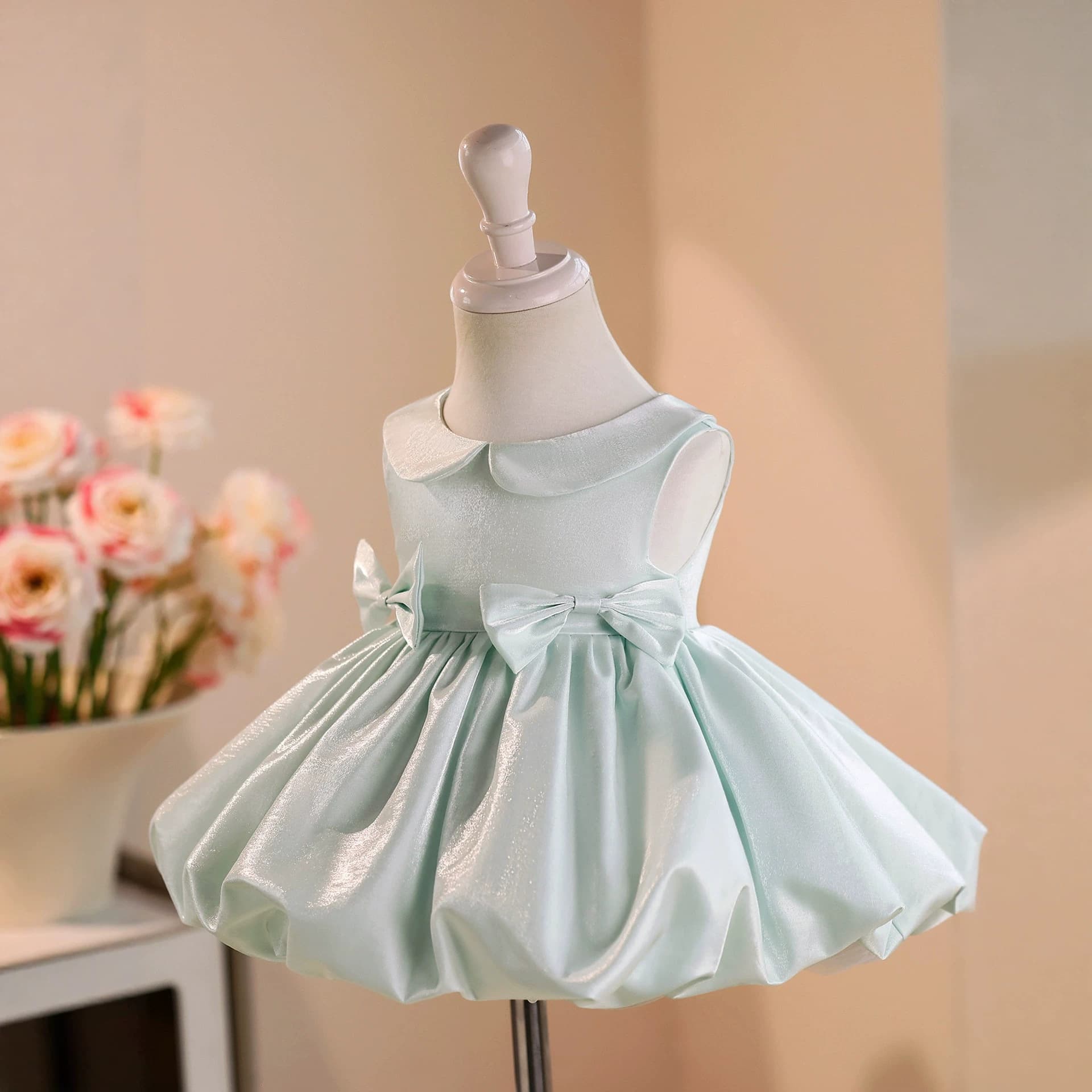 Children's Formal Dress with Doll Collar, Premium Baby Girl's First Birthday Party Gown, Flower Girl Wedding Dress for Toddlers, 100 Days Celebration Dress