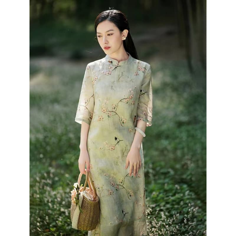 Wholesale Export 2026 Chinese Style Dress Women Summer Retro Cotton Linen High-End Printed Women's Improved Cheongsam Skirt