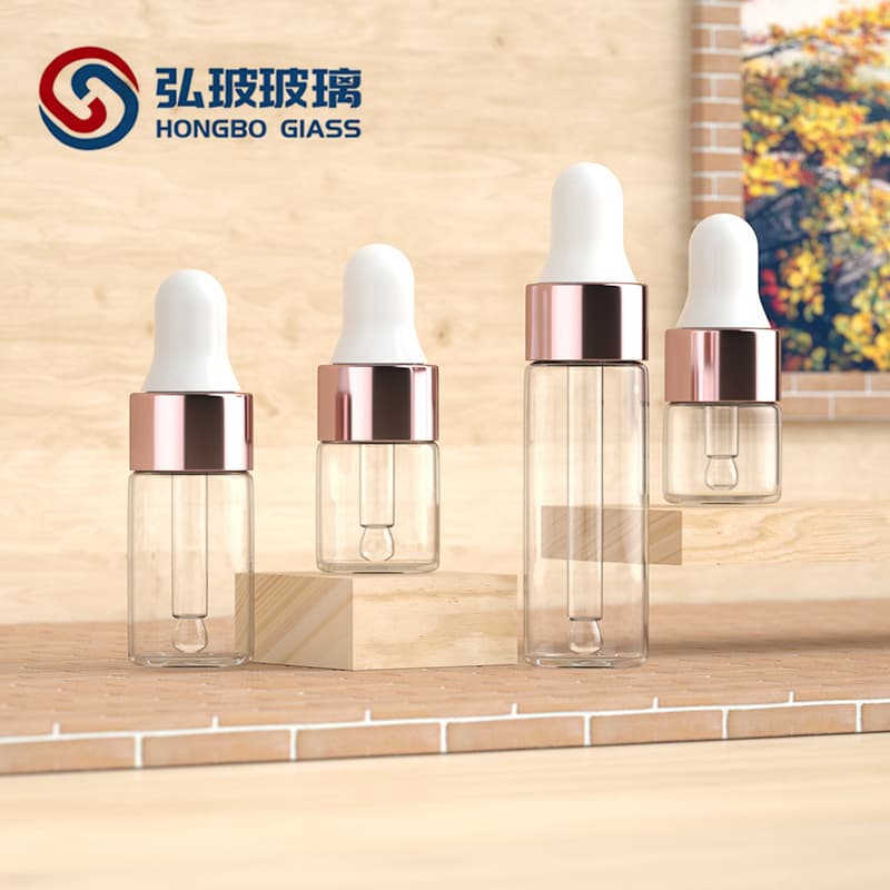 Factory Stock 1ml 2ml 3ml 5ml Rose Gold Dropper Bottle Glass Essence Dispensing Bottle Trial Size Sakura Pink