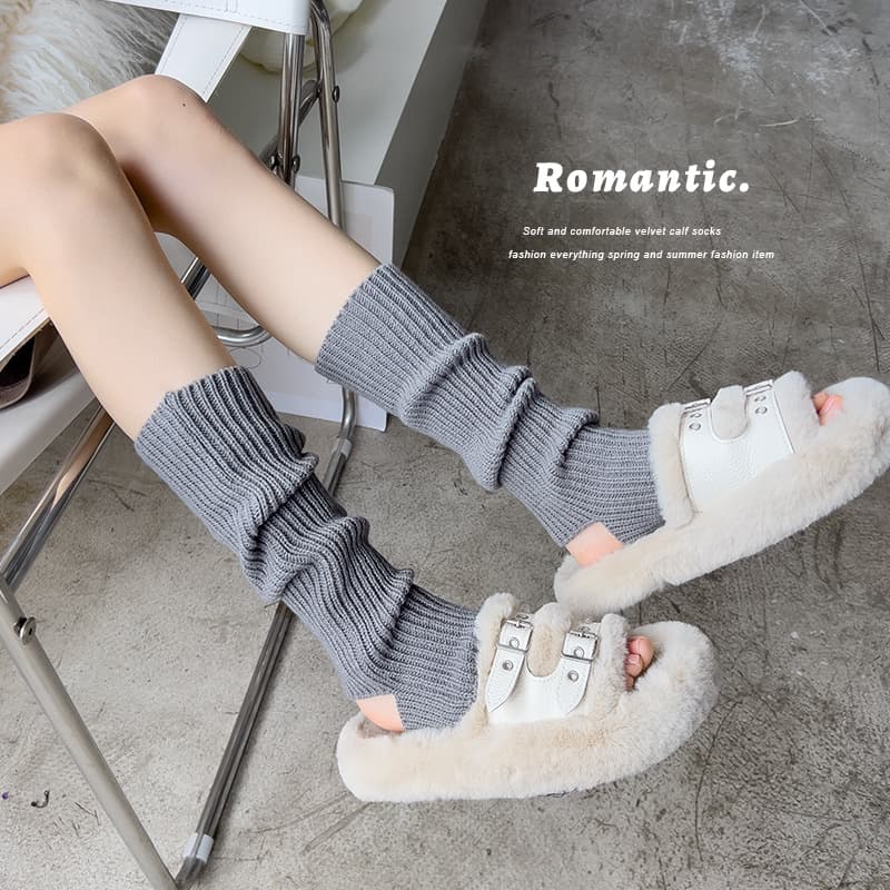 Millennium Sock Cuffs for Women, Knitted Leg Sleeves, Gray Mid-Calf Stacked, Japanese Y2K Warm Leg Warmers, Wholesale from Manufacturer